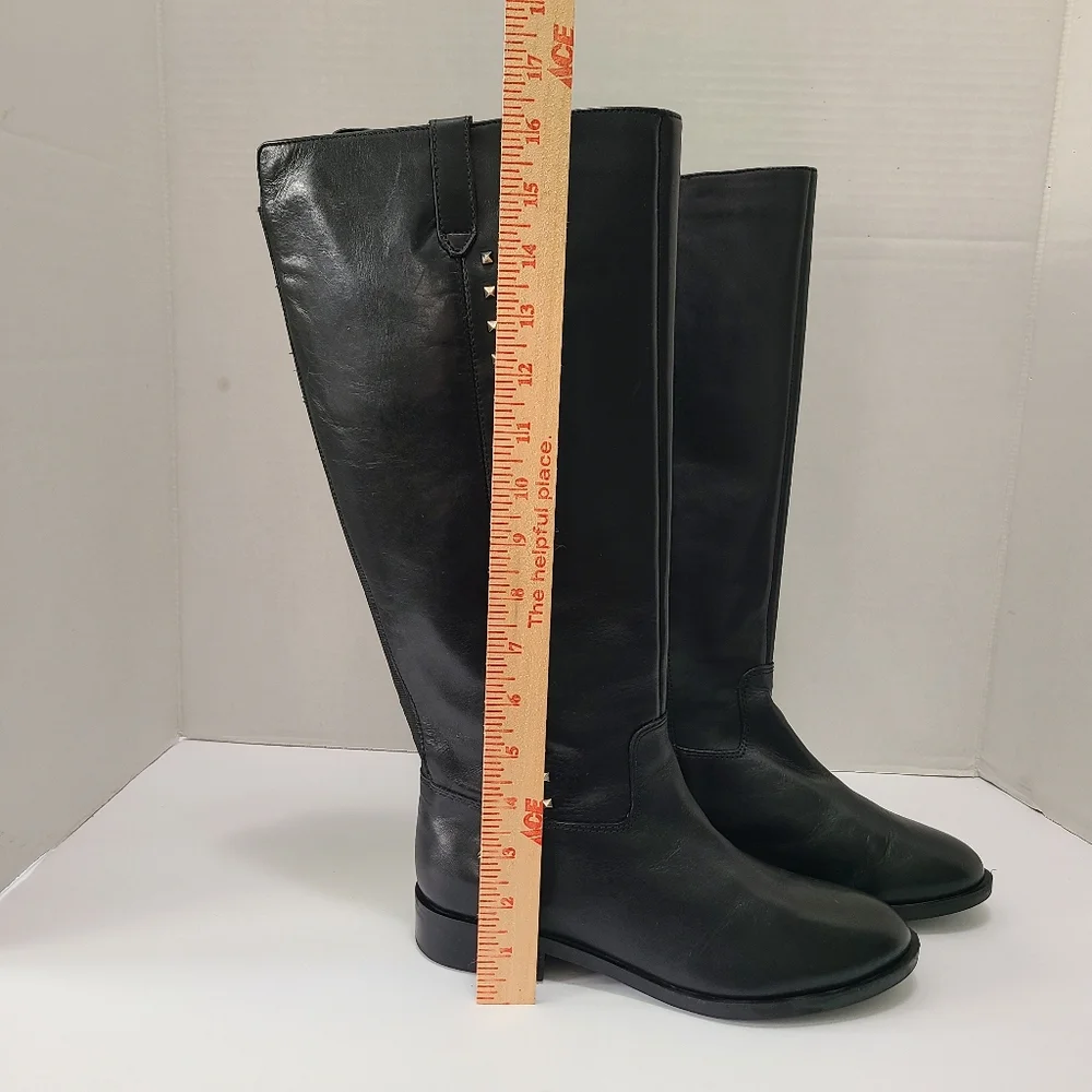 Marc Fisher Secrit Black‎ Studded Leather Knee-High Boots Wide Calf 7.5